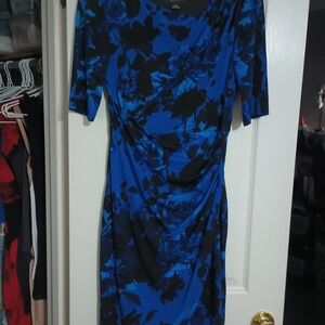 connected apparel Blue & Black Floral Midi Wrap Dress
